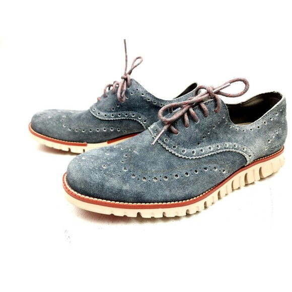 Men’s 8 W Cole Haan Zerogrand Wingtip Oxford Blue Suede Dress Shoe main image 4